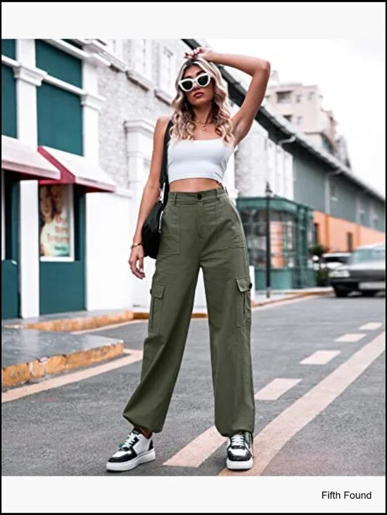 High Waisted Cargo Pants Wide Leg 6 Pocket Combat Military Trousers - Picture 2 of 7